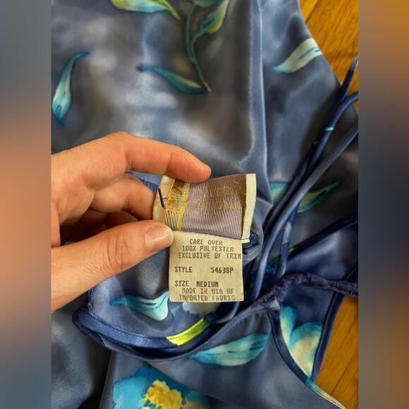 90s Vintage Satin Floral Mini Dress - Picture 5 of 7